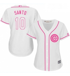 Womens Majestic Chicago Cubs 10 Ron Santo Authentic White Fashion MLB Jersey
