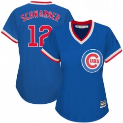 Womens Majestic Chicago Cubs 12 Kyle Schwarber Replica Royal Blue Cooperstown MLB Jersey