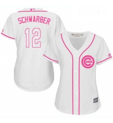 Womens Majestic Chicago Cubs 12 Kyle Schwarber Replica White Fashion MLB Jersey