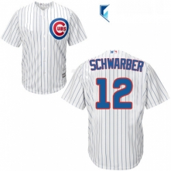 Womens Majestic Chicago Cubs 12 Kyle Schwarber Replica WhiteBlue Strip MLB Jersey