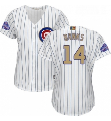 Womens Majestic Chicago Cubs 14 Ernie Banks Authentic White 2017 Gold Program MLB Jersey
