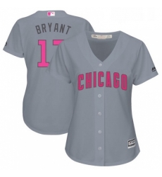 Womens Majestic Chicago Cubs 17 Kris Bryant Authentic Grey Mothers Day Cool Base MLB Jersey