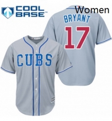 Womens Majestic Chicago Cubs 17 Kris Bryant Replica Grey Alternate Road MLB Jersey