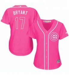 Womens Majestic Chicago Cubs 17 Kris Bryant Replica Pink Fashion MLB Jersey