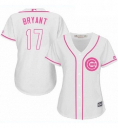 Womens Majestic Chicago Cubs 17 Kris Bryant Replica White Fashion MLB Jersey