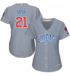 Womens Majestic Chicago Cubs 21 Sammy Sosa Authentic Grey Road MLB Jersey