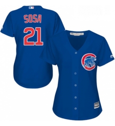 Womens Majestic Chicago Cubs 21 Sammy Sosa Replica Royal Blue Alternate MLB Jersey