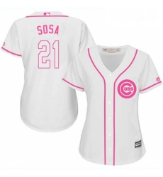 Womens Majestic Chicago Cubs 21 Sammy Sosa Replica White Fashion MLB Jersey