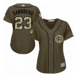 Womens Majestic Chicago Cubs 23 Ryne Sandberg Authentic Green Salute to Service MLB Jersey