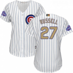 Womens Majestic Chicago Cubs 27 Addison Russell Authentic White 2017 Gold Program MLB Jersey