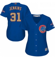 Womens Majestic Chicago Cubs 31 Fergie Jenkins Authentic Royal Blue 2017 Gold Champion MLB Jersey
