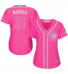 Womens Majestic Chicago Cubs 31 Greg Maddux Replica Pink Fashion MLB Jersey