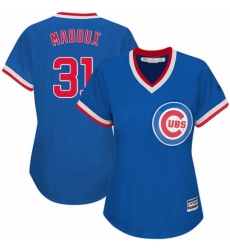 Womens Majestic Chicago Cubs 31 Greg Maddux Replica Royal Blue Cooperstown MLB Jersey