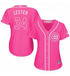 Womens Majestic Chicago Cubs 34 Jon Lester Authentic Pink Fashion MLB Jersey