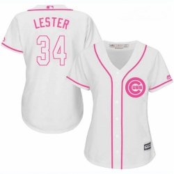 Womens Majestic Chicago Cubs 34 Jon Lester Authentic White Fashion MLB Jersey