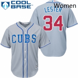 Womens Majestic Chicago Cubs 34 Jon Lester Replica Grey Alternate Road MLB Jersey