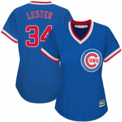 Womens Majestic Chicago Cubs 34 Jon Lester Replica Royal Blue Cooperstown MLB Jersey