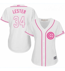 Womens Majestic Chicago Cubs 34 Jon Lester Replica White Fashion MLB Jersey