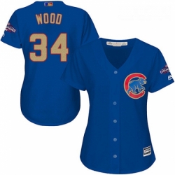 Womens Majestic Chicago Cubs 34 Kerry Wood Authentic Royal Blue 2017 Gold Champion MLB Jersey