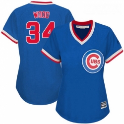 Womens Majestic Chicago Cubs 34 Kerry Wood Authentic Royal Blue Cooperstown MLB Jersey