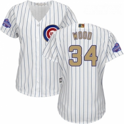 Womens Majestic Chicago Cubs 34 Kerry Wood Authentic White 2017 Gold Program MLB Jersey