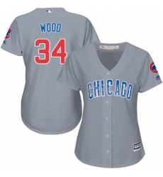 Womens Majestic Chicago Cubs 34 Kerry Wood Replica Grey Road MLB Jersey