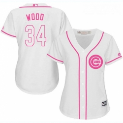 Womens Majestic Chicago Cubs 34 Kerry Wood Replica White Fashion MLB Jersey
