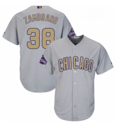 Womens Majestic Chicago Cubs 38 Carlos Zambrano Authentic Gray 2017 Gold Champion MLB Jersey