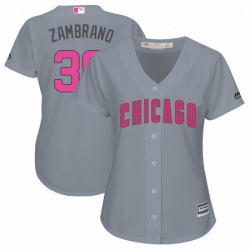 Womens Majestic Chicago Cubs 38 Carlos Zambrano Authentic Grey Mothers Day Cool Base MLB Jersey
