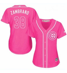 Womens Majestic Chicago Cubs 38 Carlos Zambrano Authentic Pink Fashion MLB Jersey