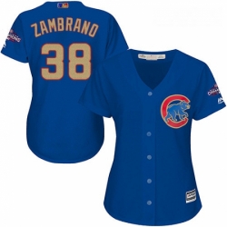 Womens Majestic Chicago Cubs 38 Carlos Zambrano Authentic Royal Blue 2017 Gold Champion MLB Jersey
