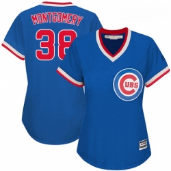 Womens Majestic Chicago Cubs 38 Mike Montgomery Authentic Royal Blue Cooperstown MLB Jersey