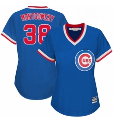 Womens Majestic Chicago Cubs 38 Mike Montgomery Replica Royal Blue Cooperstown MLB Jersey