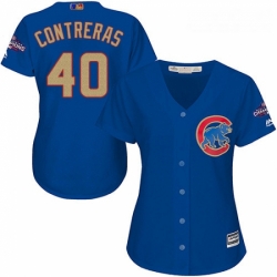 Womens Majestic Chicago Cubs 40 Willson Contreras Authentic Royal Blue 2017 Gold Champion MLB Jersey