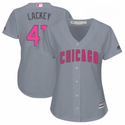 Womens Majestic Chicago Cubs 41 John Lackey Authentic Grey Mothers Day Cool Base MLB Jersey