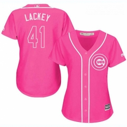 Womens Majestic Chicago Cubs 41 John Lackey Replica Pink Fashion MLB Jersey