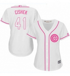 Womens Majestic Chicago Cubs 41 Steve Cishek Authentic White Fashion MLB Jersey 