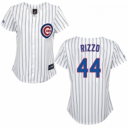 Womens Majestic Chicago Cubs 44 Anthony Rizzo Authentic WhiteBlue Strip Fashion MLB Jersey