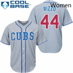 Womens Majestic Chicago Cubs 44 Anthony Rizzo Replica Grey Alternate Road MLB Jersey