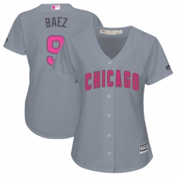 Womens Majestic Chicago Cubs 9 Javier Baez Authentic Grey Mothers Day Cool Base MLB Jersey