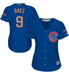 Womens Majestic Chicago Cubs 9 Javier Baez Authentic Royal Blue 2017 Gold Champion MLB Jersey