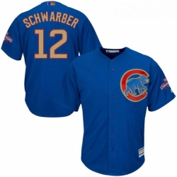 Youth Majestic Chicago Cubs 12 Kyle Schwarber Authentic Royal Blue 2017 Gold Champion Cool Base MLB Jersey