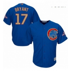 Youth Majestic Chicago Cubs 17 Kris Bryant Authentic Royal Blue 2017 Gold Champion Cool Base MLB Jersey