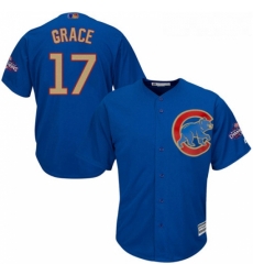 Youth Majestic Chicago Cubs 17 Mark Grace Authentic Royal Blue 2017 Gold Champion Cool Base MLB Jersey