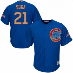 Youth Majestic Chicago Cubs 21 Sammy Sosa Authentic Royal Blue 2017 Gold Champion Cool Base MLB Jersey