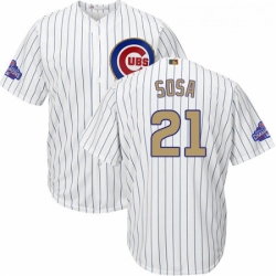 Youth Majestic Chicago Cubs 21 Sammy Sosa Authentic White 2017 Gold Program Cool Base MLB Jersey