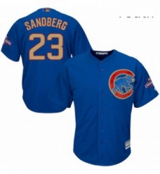 Youth Majestic Chicago Cubs 23 Ryne Sandberg Authentic Royal Blue 2017 Gold Champion Cool Base MLB Jersey