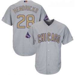 Youth Majestic Chicago Cubs 28 Kyle Hendricks Authentic Gray 2017 Gold Champion Cool Base MLB Jersey