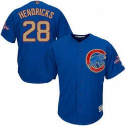 Youth Majestic Chicago Cubs 28 Kyle Hendricks Authentic Royal Blue 2017 Gold Champion Cool Base MLB Jersey