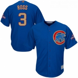 Youth Majestic Chicago Cubs 3 David Ross Authentic Royal Blue 2017 Gold Champion Cool Base MLB Jersey